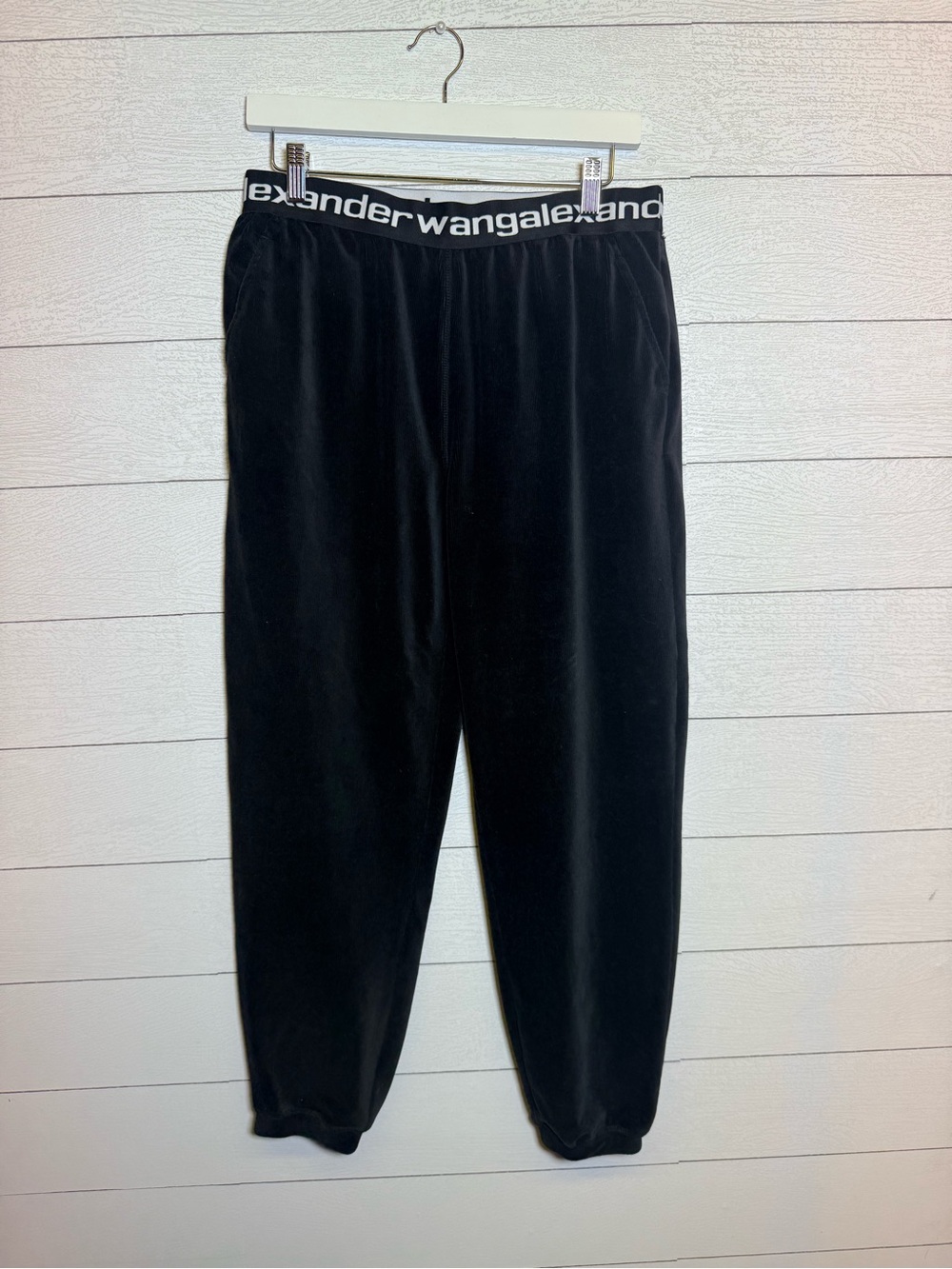 Alexander Wang Black Velvet Lounge Pants with Logo Waistband Size Small